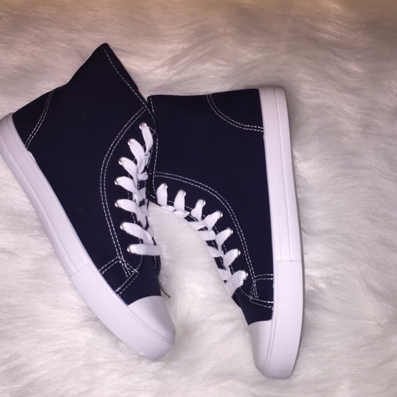 Navy High Top Tennis Shoes (New) - Picture 3 of 6